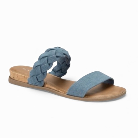 Sun + Stone Easten Braided Double Band Flat Sandals Faded Denim Size 6.5 NEW - Picture 1 of 12